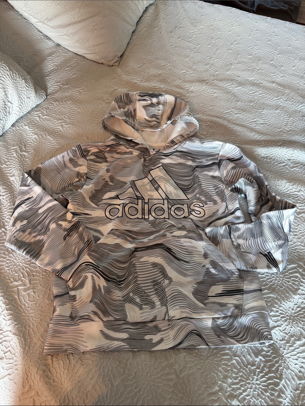 adidas White & Gray Patterned Hoodie